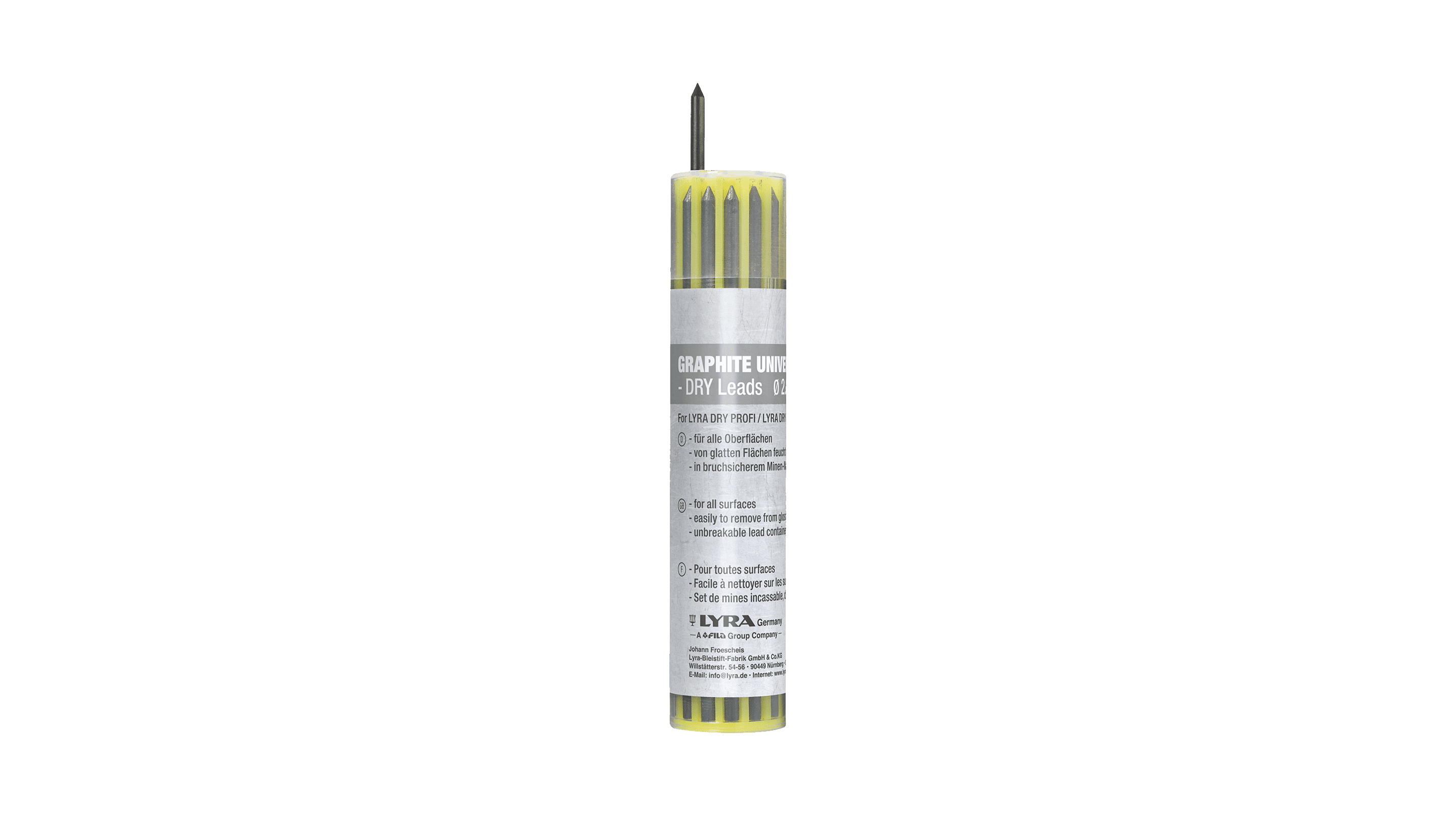 Lyra Dry Refills Set Graphite 2B 1 pcs BL - 12 st reservstift 2B, 2,8 mm i smart okrossbar behållare.