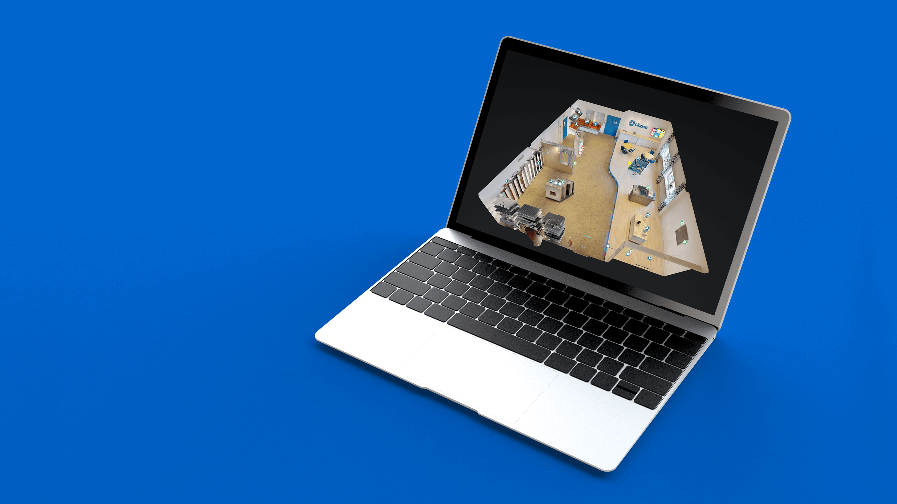 Laptop som visar Lindabs showroom
